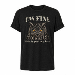 I'm Fine - Resting Face Introvert Owl Tee in Black Heather, ghost front