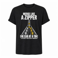 Load image into Gallery viewer, Merge Like a Zipper - Driving T Shirt in Black, ghost front