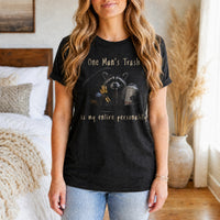 Load image into Gallery viewer, One Man's Trash is My Entire Personality - Funny Trash Panda Raccoon T Shirt - Repeat Offender in Black Heather, woman, no face