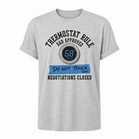 Load image into Gallery viewer, Thermostat Rule - Funny Dad Rules Cool T Shirt - Outnumbered in Athletic Heather, ghost front