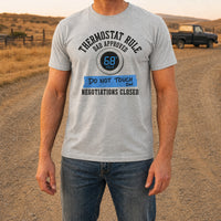 Load image into Gallery viewer, Thermostat Rule - Funny Dad Rules Cool T Shirt - Outnumbered in Athletic Heather, man, no face