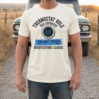 Load image into Gallery viewer, Thermostat Rule - Funny Dad Rules Cool T Shirt - Outnumbered in Natural, man, no face