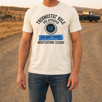 Load image into Gallery viewer, Thermostat Rule - Funny Dad Rules Cool T Shirt - Outnumbered in Natural, man, no face
